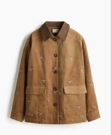 H&M 코듀로이 자켓 브라운 개 자수