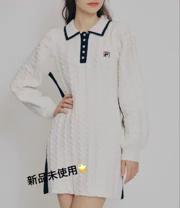 FILA 화이트 케이블 니트 피케 셔츠