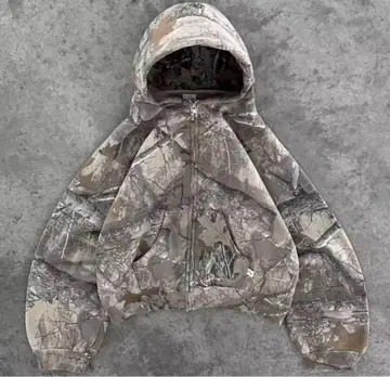 카모플라쥬 리얼트리 지퍼 후드티 스트릿 크롭 기장 해외