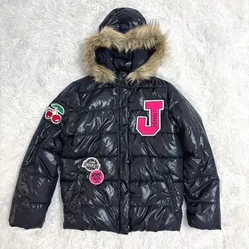 그런지 퍼 후드 다운 재킷 y2k 블랙 헤이세이