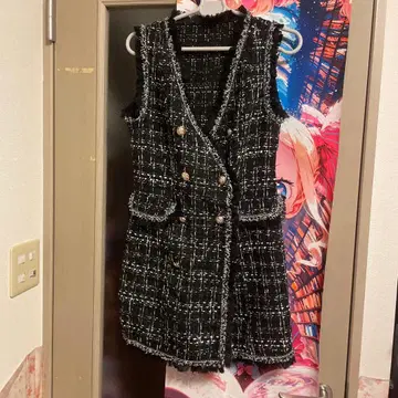 트위드 슬리브리스 미니 원피스