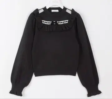 evelyn 시어 프릴 리본 니트 블랙