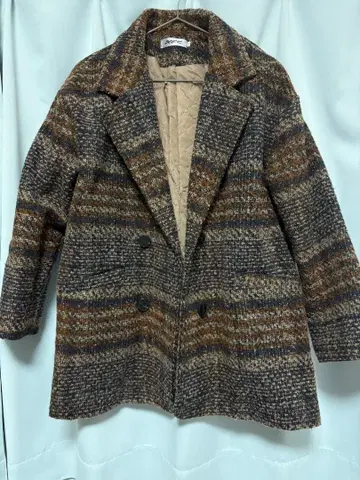 HEL 브라운 체크 더블 브레스트 코트 M