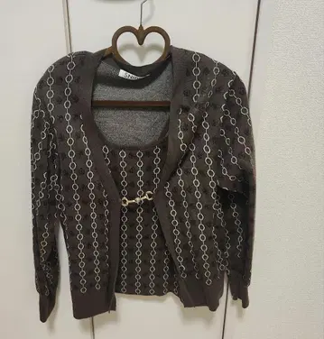 SNIDEL 브라운 체인 무늬 가디건