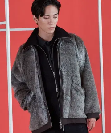 NO ID. 노아이디 인조 모피 니트 블루종 그레이