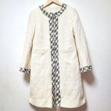 stacy 노카라 트위드 코트 아이보리 체크 울