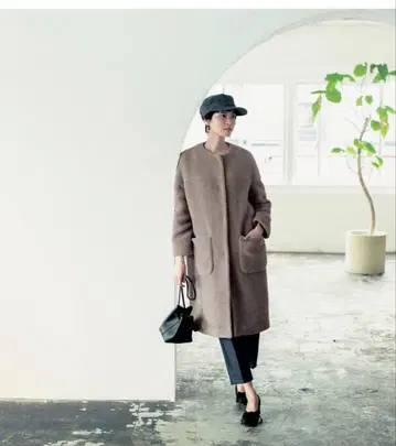 새상품 saqui 알파카 노카라 코트 베이지 벨트 포함 40