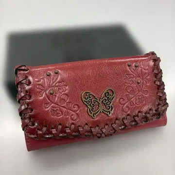 가죽 빨간색 키케이스 나비 디자인