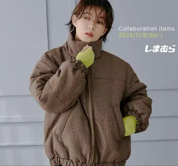 시마무라 megumi 체크 브라운 다운 자켓