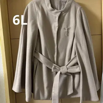 베이지 판초 케이프 코트 리본 포함