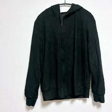 블랙 리브 짜임 지퍼 후드티