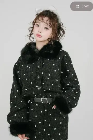 다리치 도트 트위드 자켓 코트 스커트 세트 정품