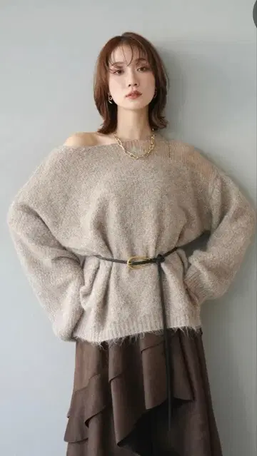 lumier 넥 시스루 니트 풀오버 베이지