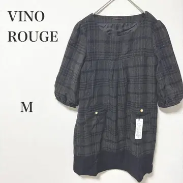 택 포함 새상품 비노루즈 보트넥 체크 무늬 원피스 7부 소매 M