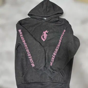 오버 사이즈 후드 부착 후드티 그레이 핑크