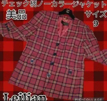 새상품급 Leilian 레리안 노카라 자켓 체크 독일 원단 사용