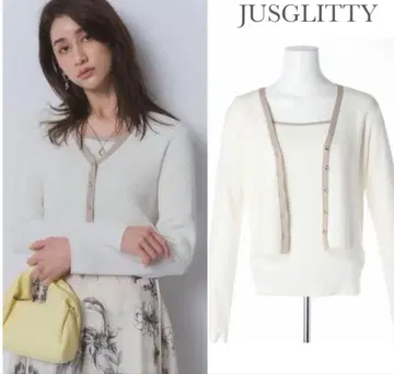 새상품 JUSGLITTY 스프링 V 가디건 앙상블 화이트 베이지