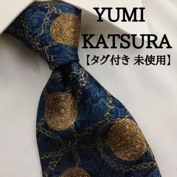 [ 택 포함 미사용 ] 유미카츠라 고급 실크 넥타이 올 패턴 네이비