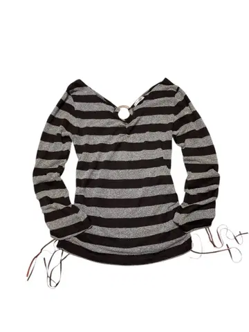 DREA my MINX 스트라이프 V넥 긴팔 티셔츠 여성용 L