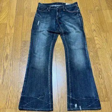 데미지 가공 다크 블루 플레어 데님