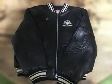 AVIREX 블랙 가죽 바시티 자켓