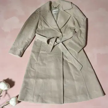 ROPE 고급 울 캐시미어 혼방 롱 코트 벨트 포함 아이보리 계열