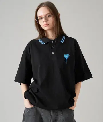 oncily 드로 코드 사슴 무늬 피케 셔츠 블랙 S