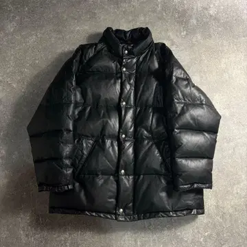 [ vintage ] 가죽 다운 자켓 소가죽 두툼 블랙