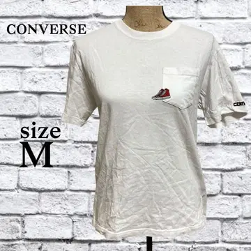 P91 컨버스 [ M ] 반팔 티셔츠 가슴 포켓 자수 화이트 면100%