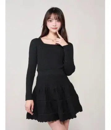 Darich 벌룬 보더 니트 미니 원피스 블랙 프리