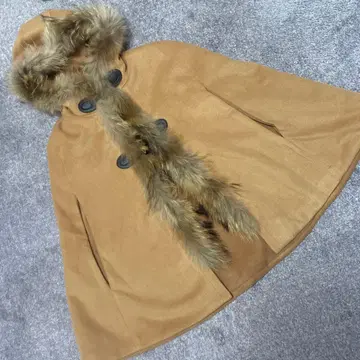 후드 부착 브라운 판초