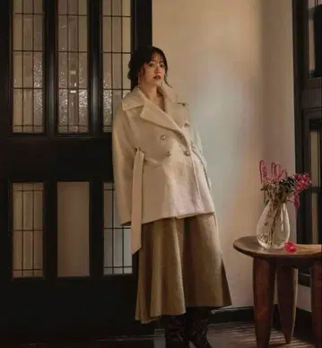 mideal 스즈키 아이리 착 울 혼방 샤기 미들 코트