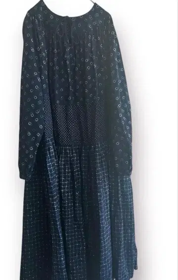 45R 아이 인디고 평점 도트 믹스 드레스 롱 원피스