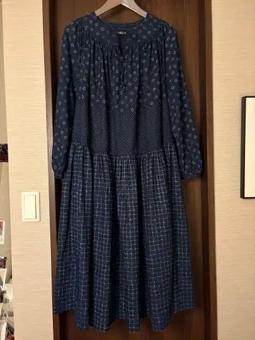 45R 아이 인디고 평점 도트 믹스 드레스 롱 원피스