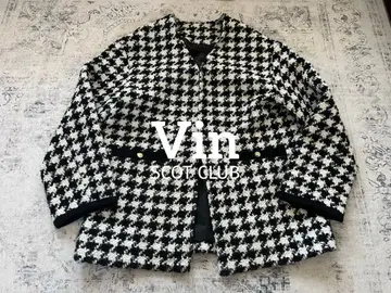 [SCOT CLUB]  Vin 트위드 하운드투스 노카라 자켓 코트