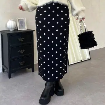 Prose Verse PL 사이즈 도트 자카드 니트 스커트 작은 키