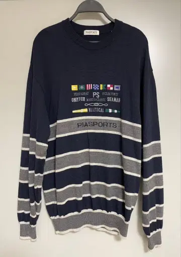 PIASPORTS 일본제 네이비/그레이 스트라이프 울 스웨터 XL