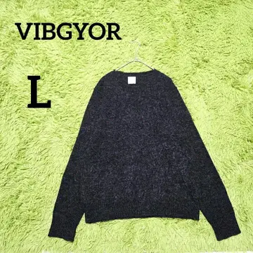 [비브조] 울 니트 스웨터 L 그레이 긴팔 크루넥 울 100