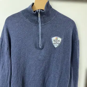 USA 구제 의류 올림픽 자수 하프 지퍼 카미시아 혼방 코튼 니트 XL