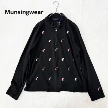 먼싱웨어 하프 지퍼 티셔츠 자수 골프 L 블랙