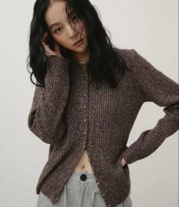 Aunt Marie's 메탈 버튼 믹스 리브 폴로 니트