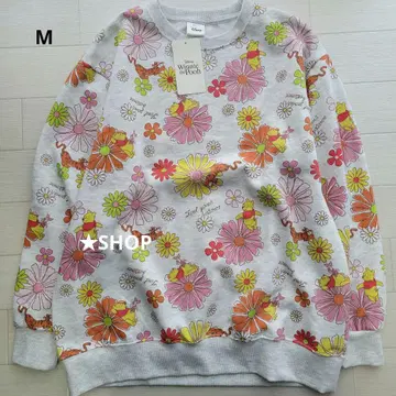 디즈니 곰돌이 푸 올 패턴 꽃무늬 트레이닝복 맨투맨 속기모 M