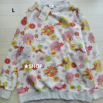 디즈니 곰돌이 푸 올 패턴 꽃무늬 트레이닝복 맨투맨 속기모 L