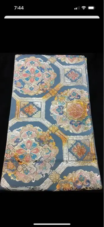 파란색 꽃무늬 후쿠로 오비 실크제