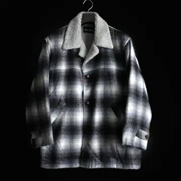 90s 빈티지 옴브레 체크 보아 코트