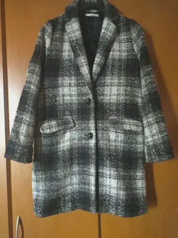 Olivedes 울 혼방 체크 무늬 그레이 체스터 코트 M 사이즈