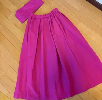 트레코드 야마노테 스커트 마젠타 핑크 허리 리본 포함 롱 스커트