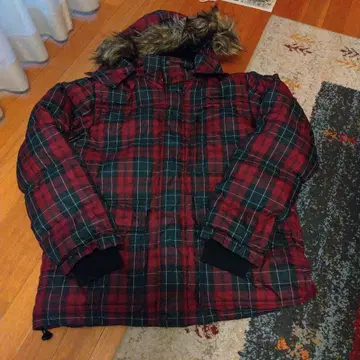 프리미엄 다운 자켓 X-LARGE 체크 무늬