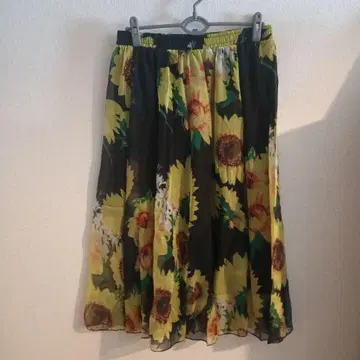 해바라기 무늬 쉬폰풍 롱 스커트