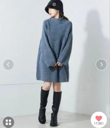 Chico 보틀넥 A라인 미니 원피스 니트 원피스 블루